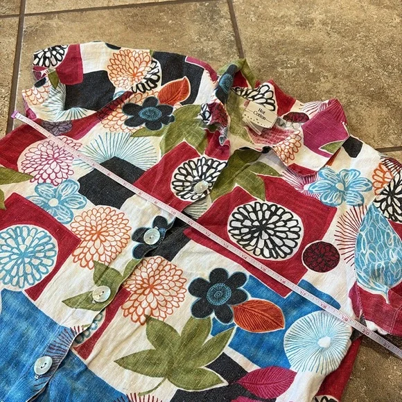 HOT COTTON by MARC WARE Women’s Vintage Floral Linen Button Up Blouse - Picture 4 of 6